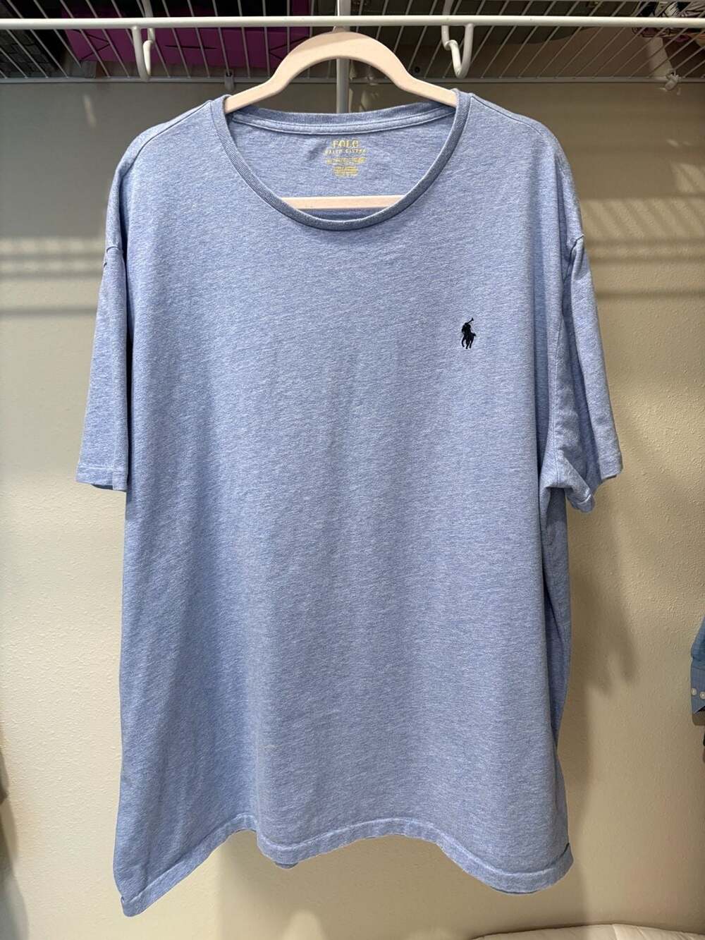 Polo Ralph Lauren Men's Heathered Blue Crew Neck T-Shirt with Embroidered Pony L